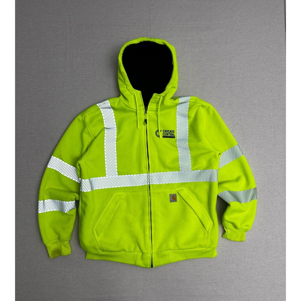 Carhartt 104988 Rain Defender Hi-Vis Hoodie Men's L Yellow Reflective Full Zip